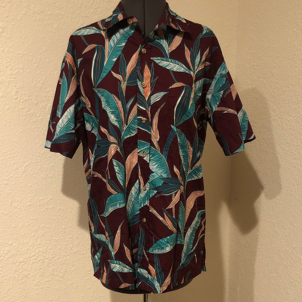 Men's Cooke Street Short-Sleeve Tropical Button-Up Shirt - Maroon Teal
